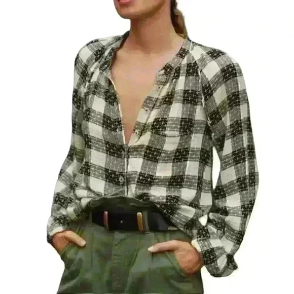 PILCRO Long Sleeve Lightweight Breezy Embroidered Button Up Mandarin Collar XS - Picture 3 of 12